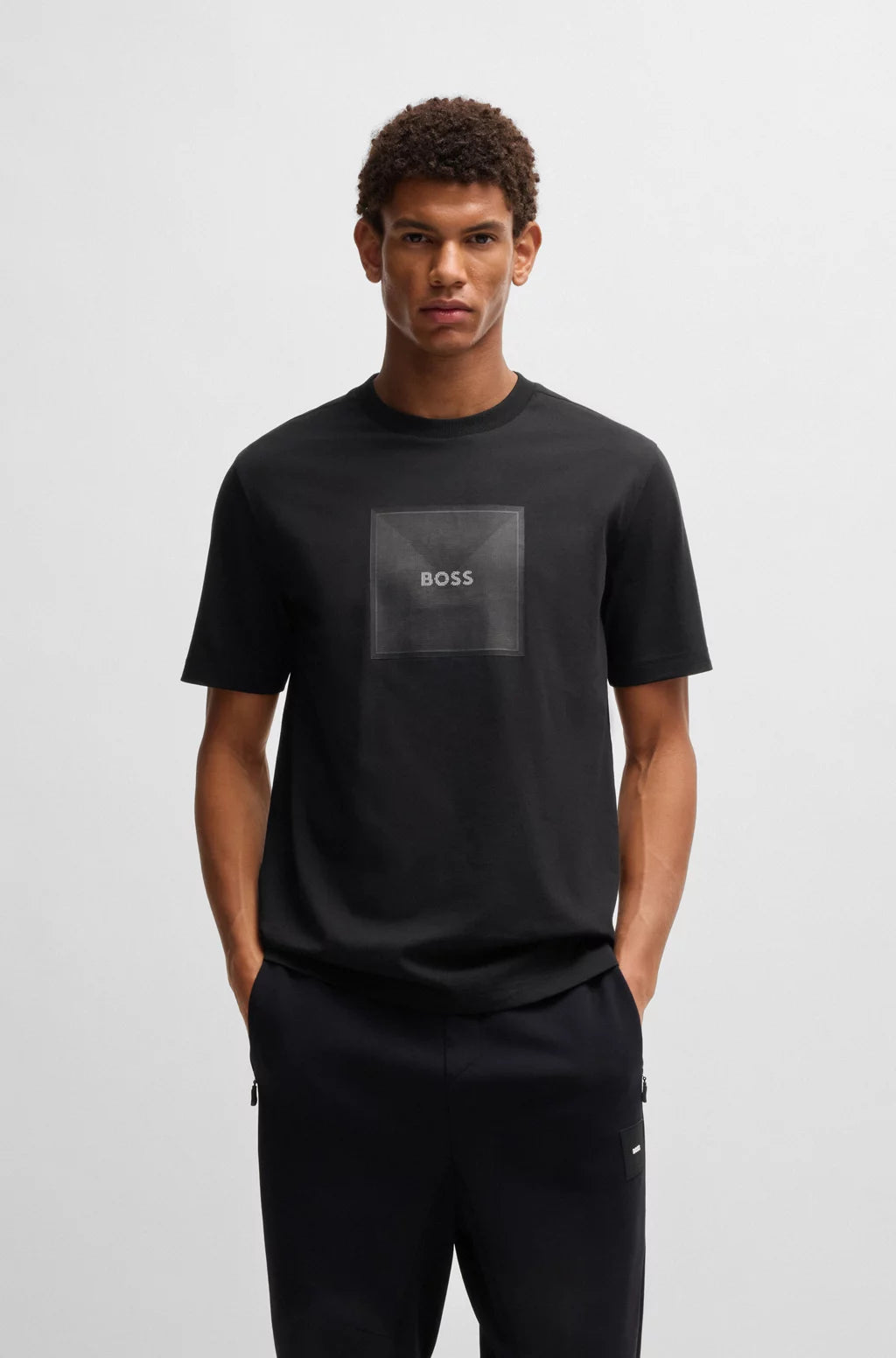 BOSS COTTON-JERSEY T-SHIRT WITH FINELINE LOGO ARTWORK