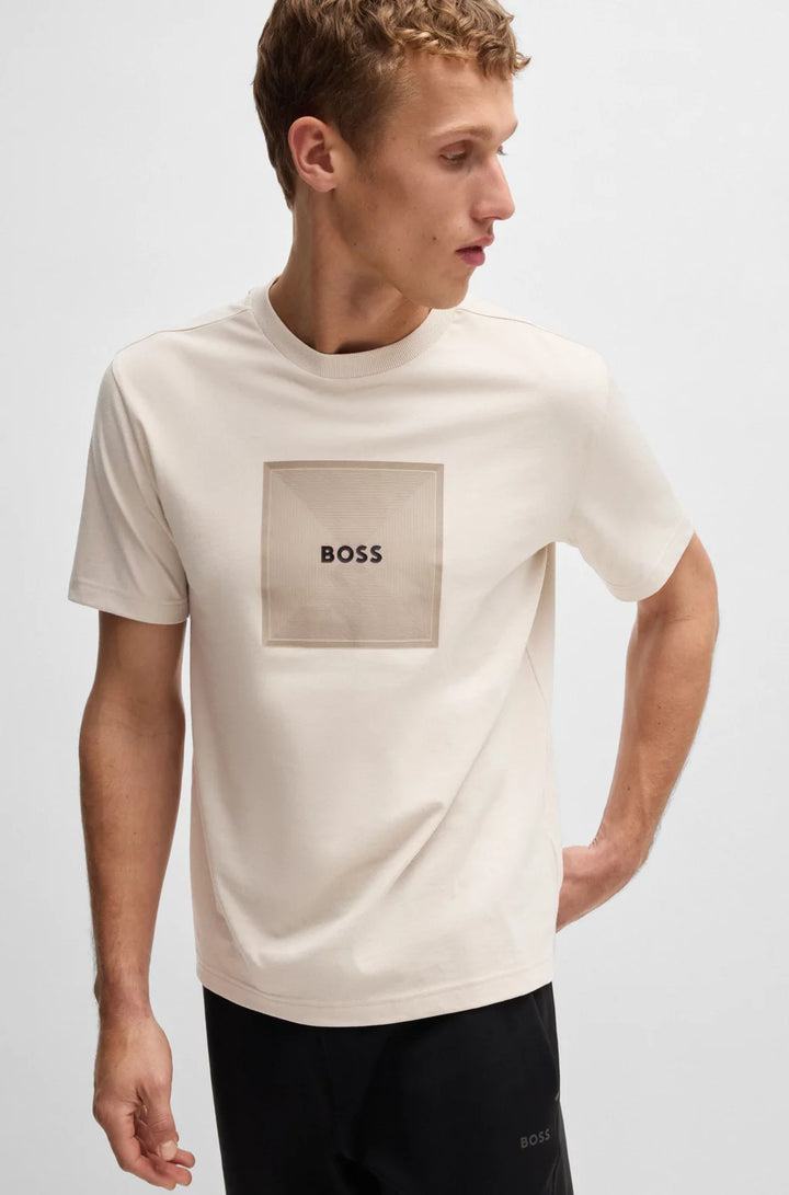 BOSS COTTON-JERSEY T-SHIRT WITH FINELINE LOGO ARTWORK