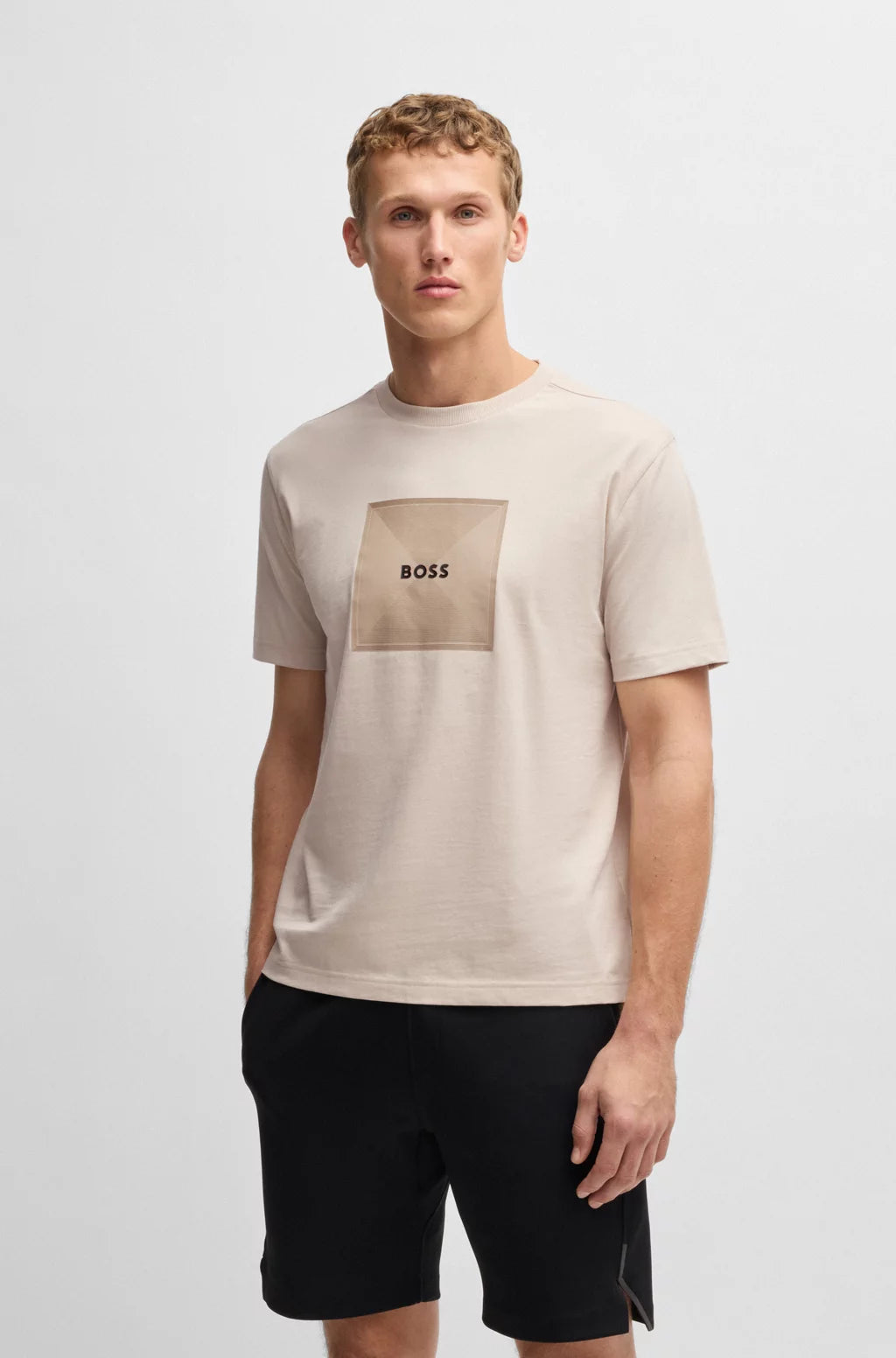 BOSS COTTON-JERSEY T-SHIRT WITH FINELINE LOGO ARTWORK