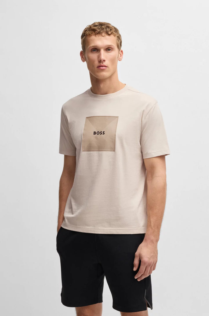 BOSS COTTON-JERSEY T-SHIRT WITH FINELINE LOGO ARTWORK