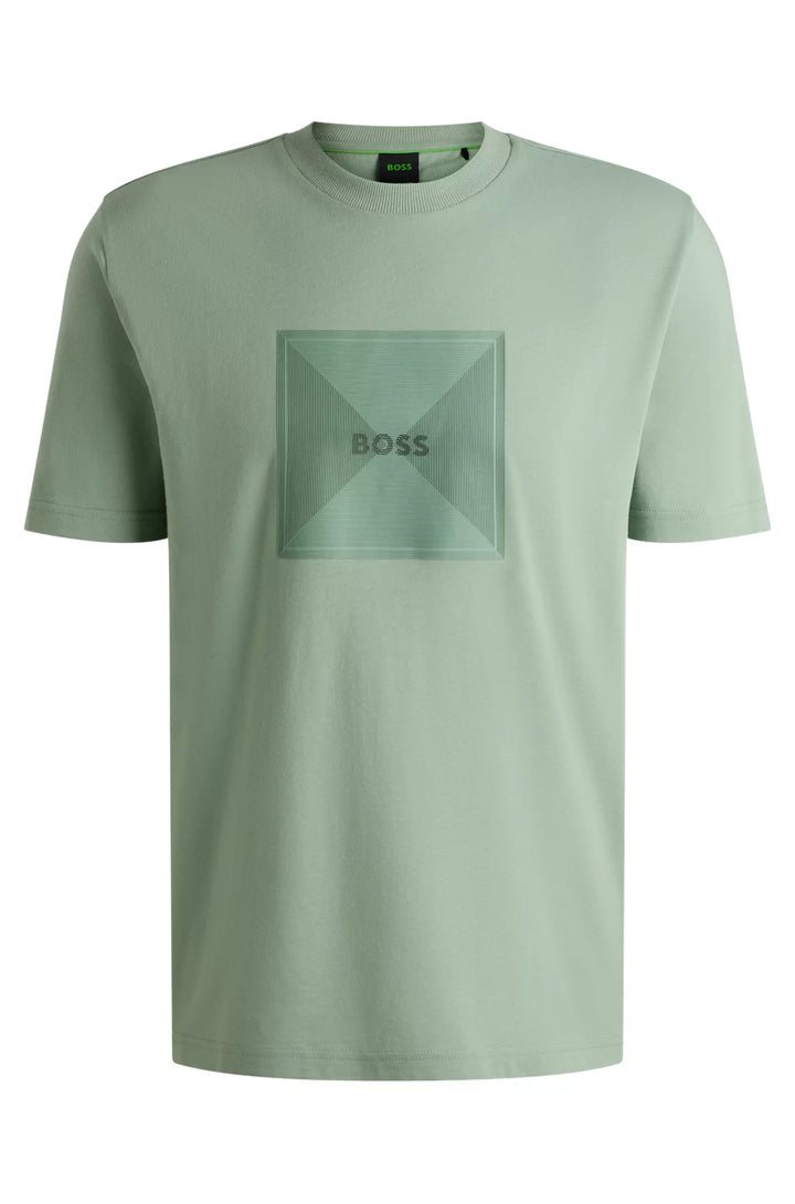BOSS COTTON-JERSEY T-SHIRT WITH FINELINE LOGO ARTWORK