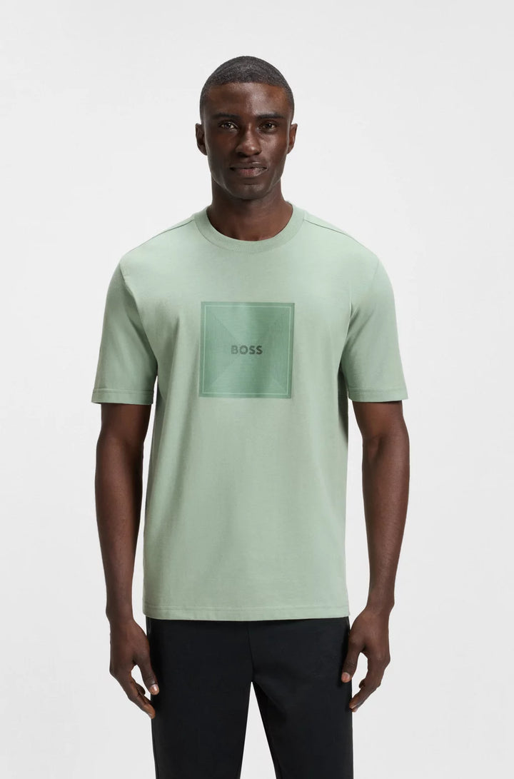 BOSS COTTON-JERSEY T-SHIRT WITH FINELINE LOGO ARTWORK