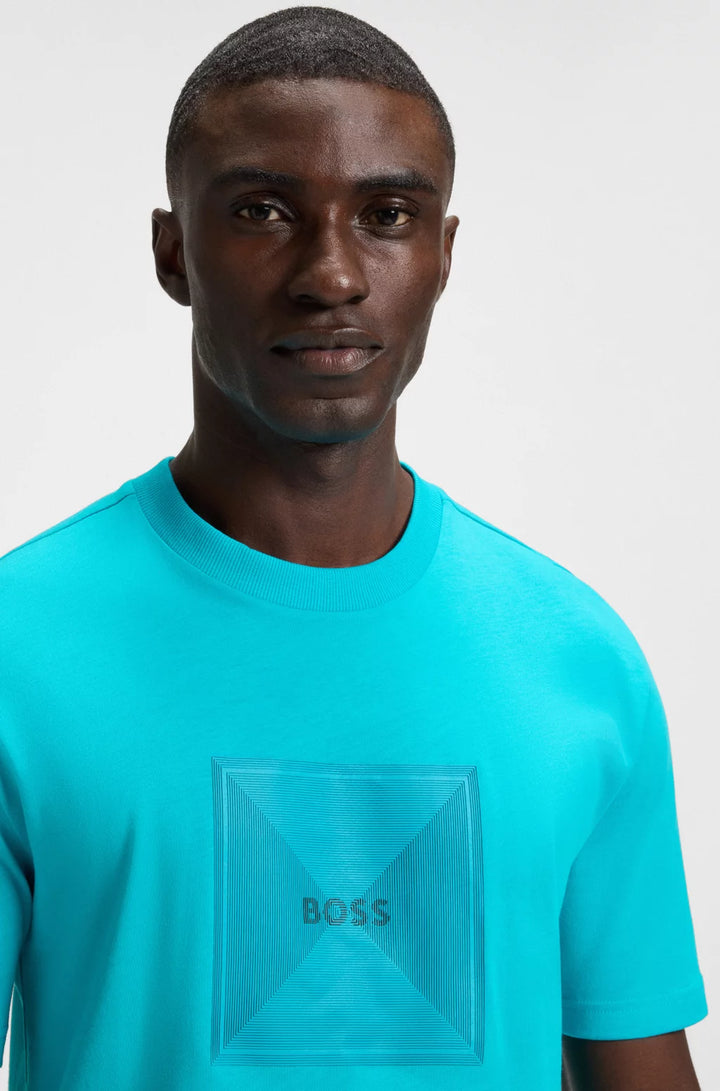 BOSS COTTON-JERSEY T-SHIRT WITH FINELINE LOGO ARTWORK