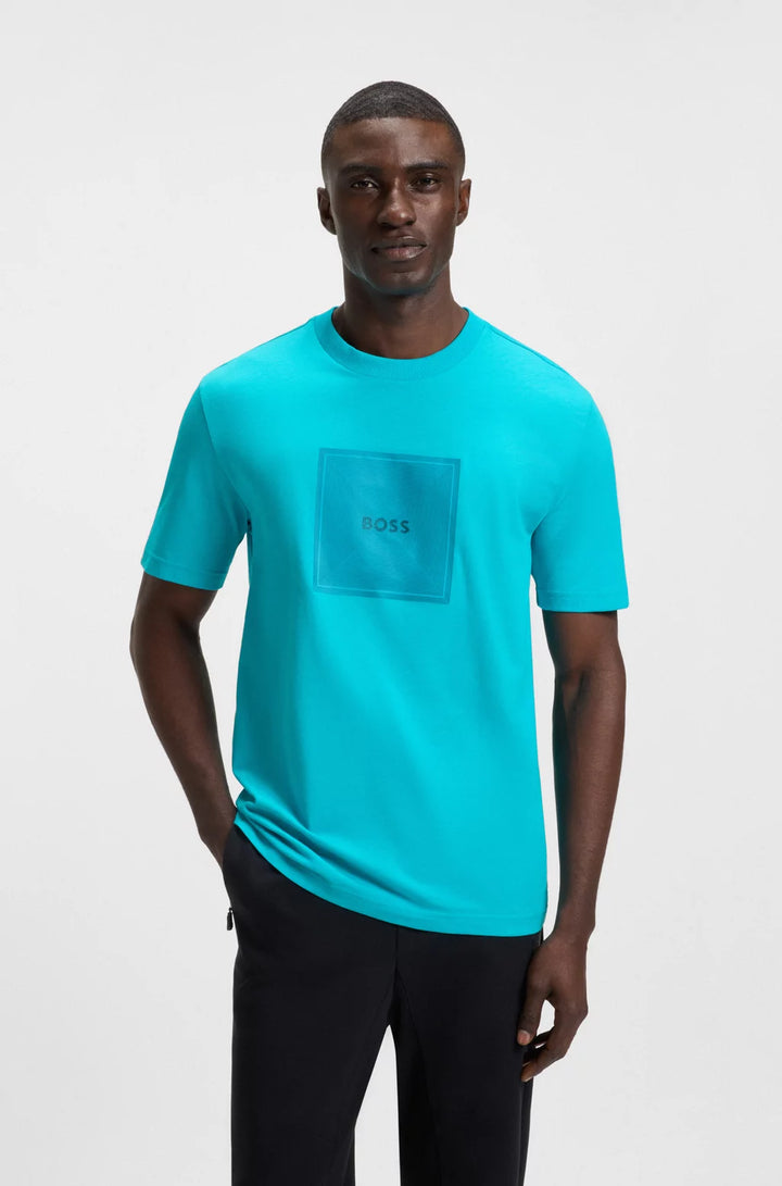 BOSS COTTON-JERSEY T-SHIRT WITH FINELINE LOGO ARTWORK