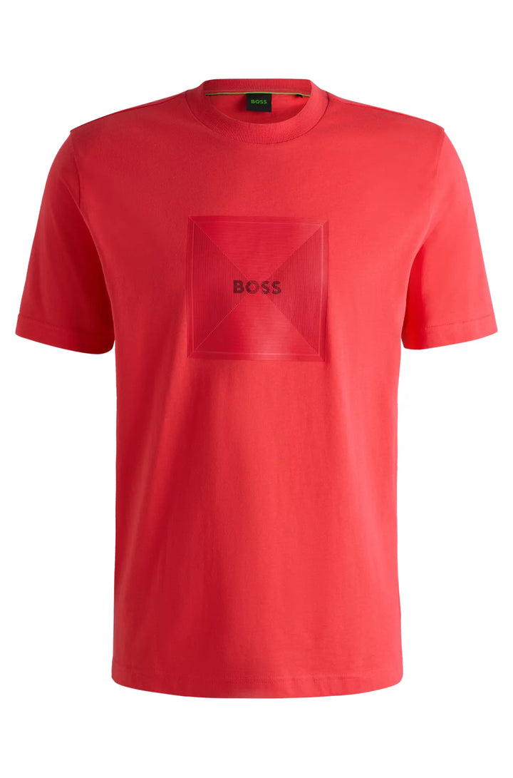 BOSS COTTON-JERSEY T-SHIRT WITH FINELINE LOGO ARTWORK