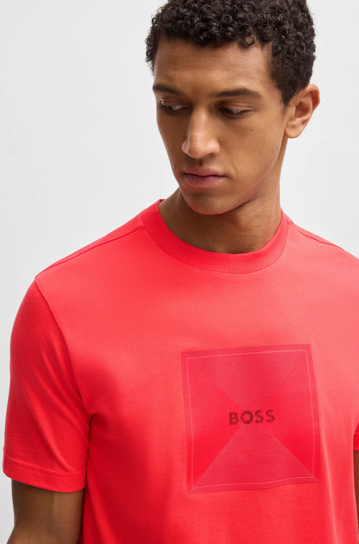 BOSS COTTON-JERSEY T-SHIRT WITH FINELINE LOGO ARTWORK