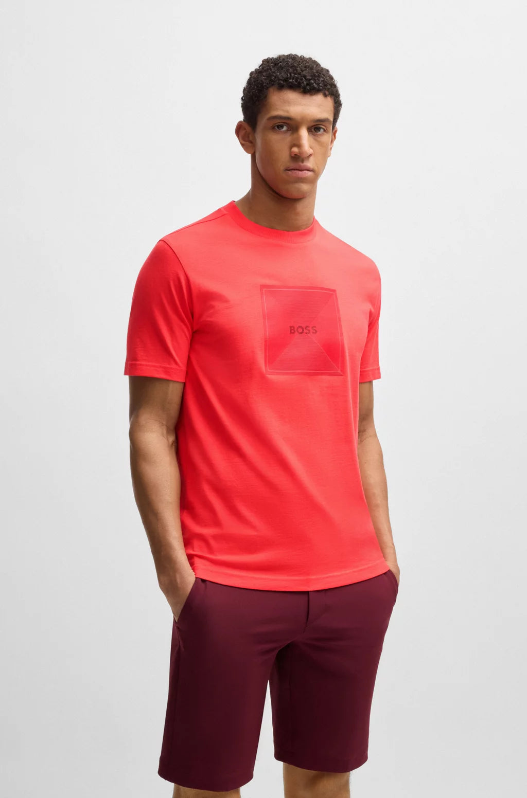BOSS COTTON-JERSEY T-SHIRT WITH FINELINE LOGO ARTWORK