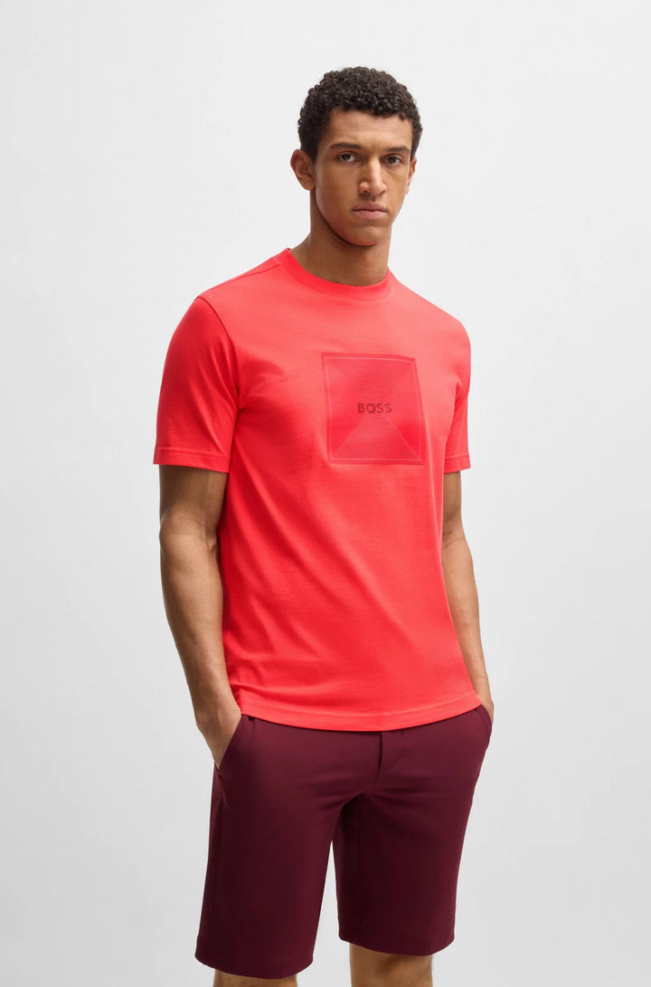 BOSS COTTON-JERSEY T-SHIRT WITH FINELINE LOGO ARTWORK