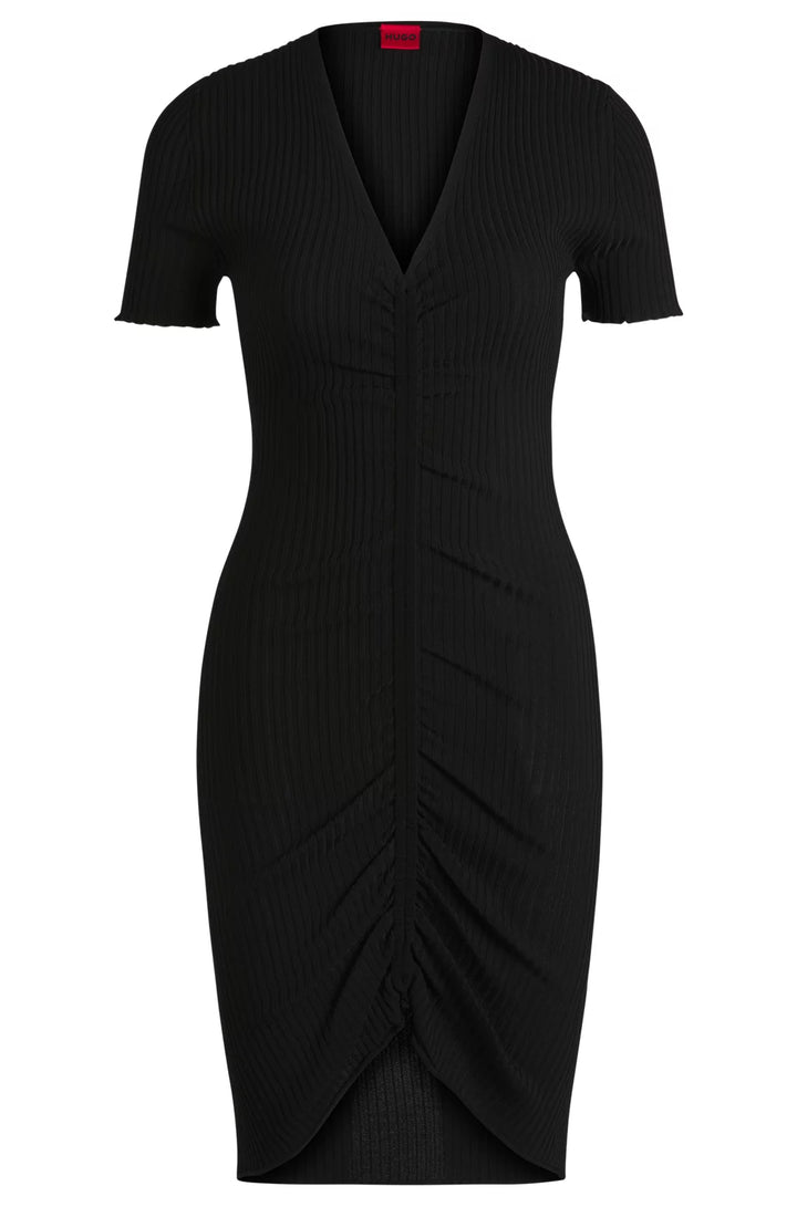 BOSS MAXI DRESS IN HAMMERED SATIN WITH PLISSÉ SKIRT