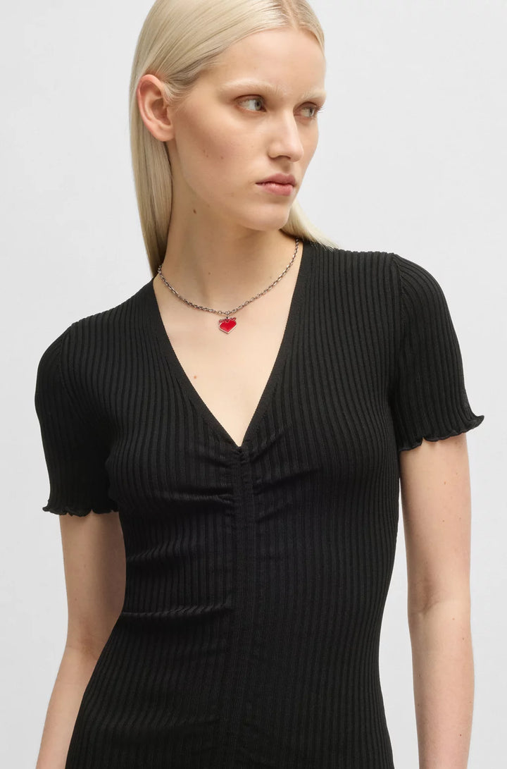 BOSS MAXI DRESS IN HAMMERED SATIN WITH PLISSÉ SKIRT