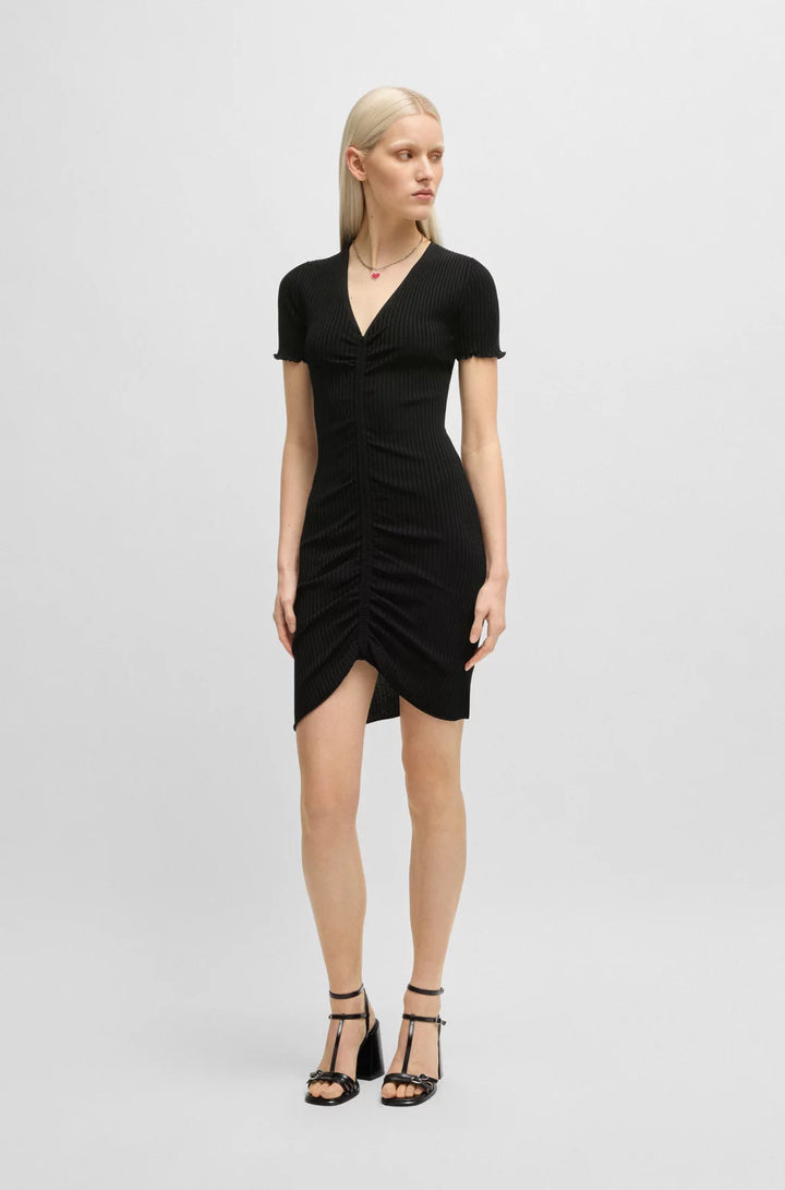 BOSS MAXI DRESS IN HAMMERED SATIN WITH PLISSÉ SKIRT
