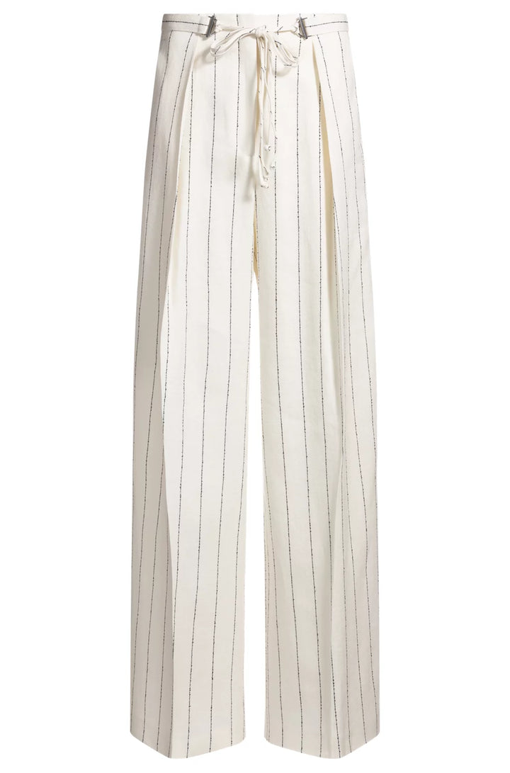 BOSS LOOSE-FIT SUIT TROUSERS IN STRIPED LINEN-BLEND BOUCLÉ