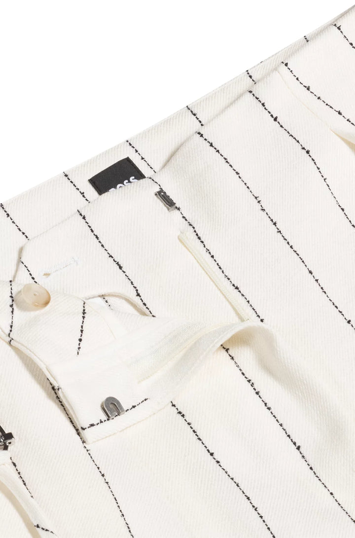BOSS LOOSE-FIT SUIT TROUSERS IN STRIPED LINEN-BLEND BOUCLÉ