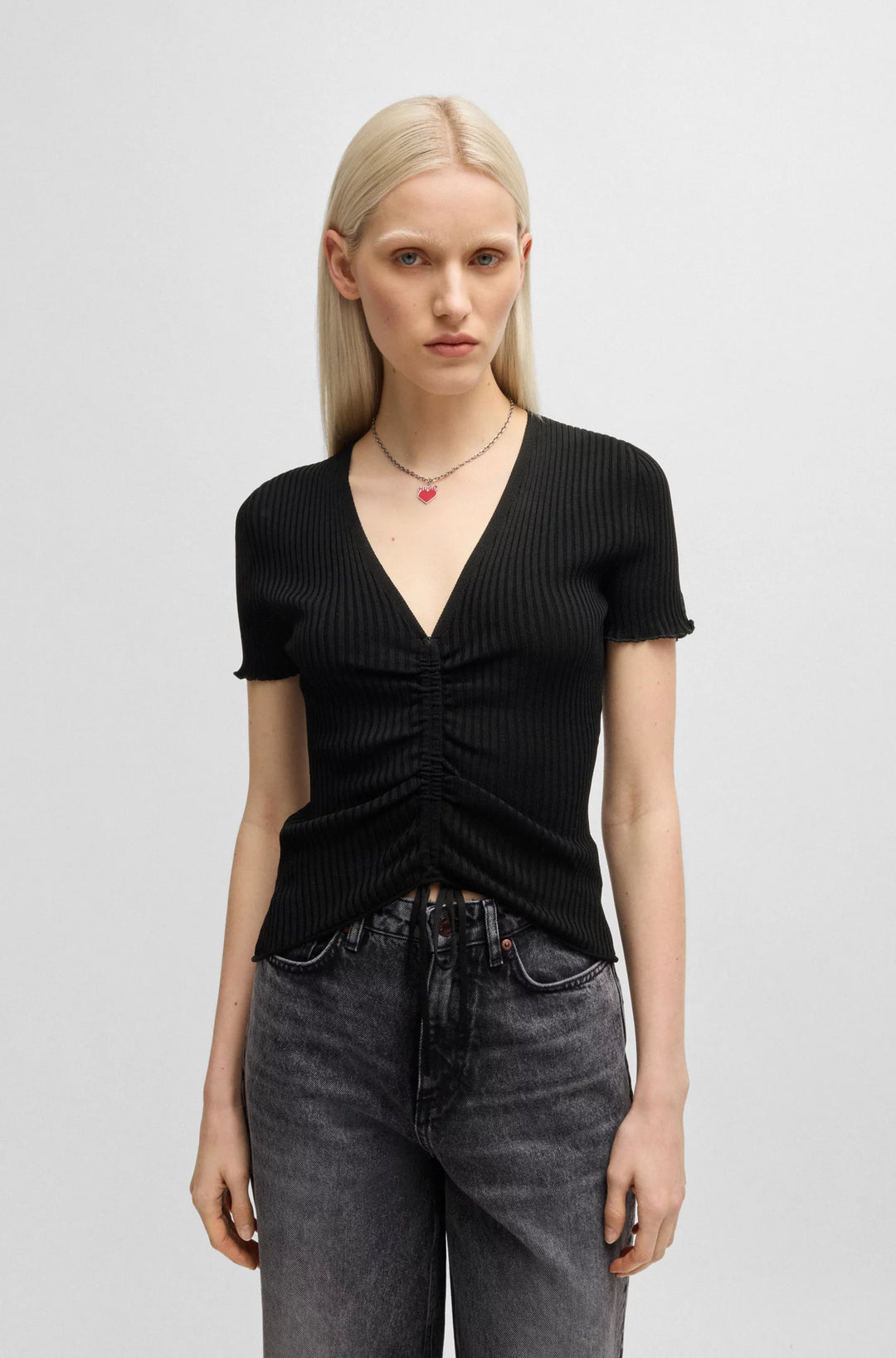 HUGO V-neck top with gathered front