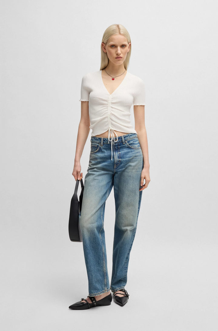 HUGO V-neck top with gathered front
