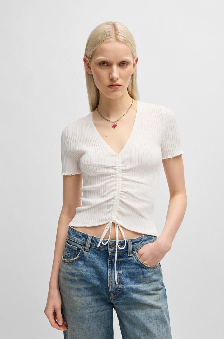 HUGO V-neck top with gathered front