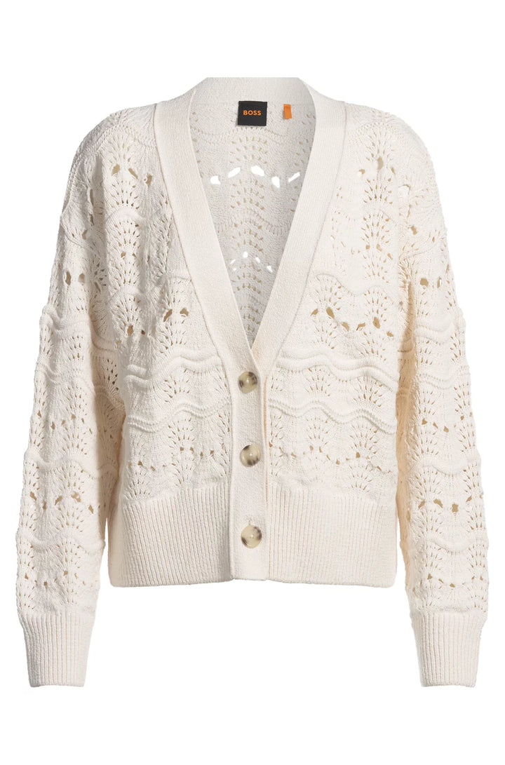 BOSS OPEN-KNIT CARDIGAN IN A COTTON BLEND