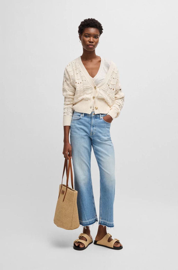 BOSS OPEN-KNIT CARDIGAN IN A COTTON BLEND