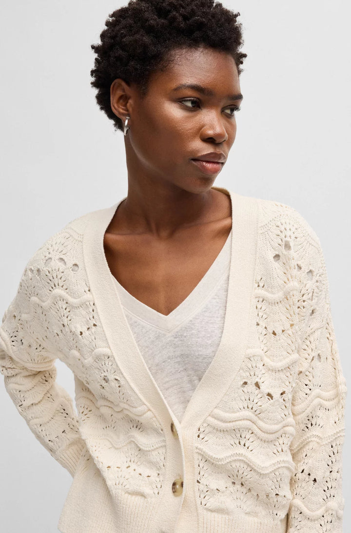BOSS OPEN-KNIT CARDIGAN IN A COTTON BLEND