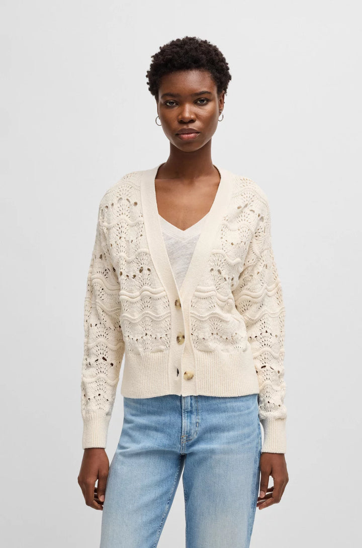 BOSS OPEN-KNIT CARDIGAN IN A COTTON BLEND