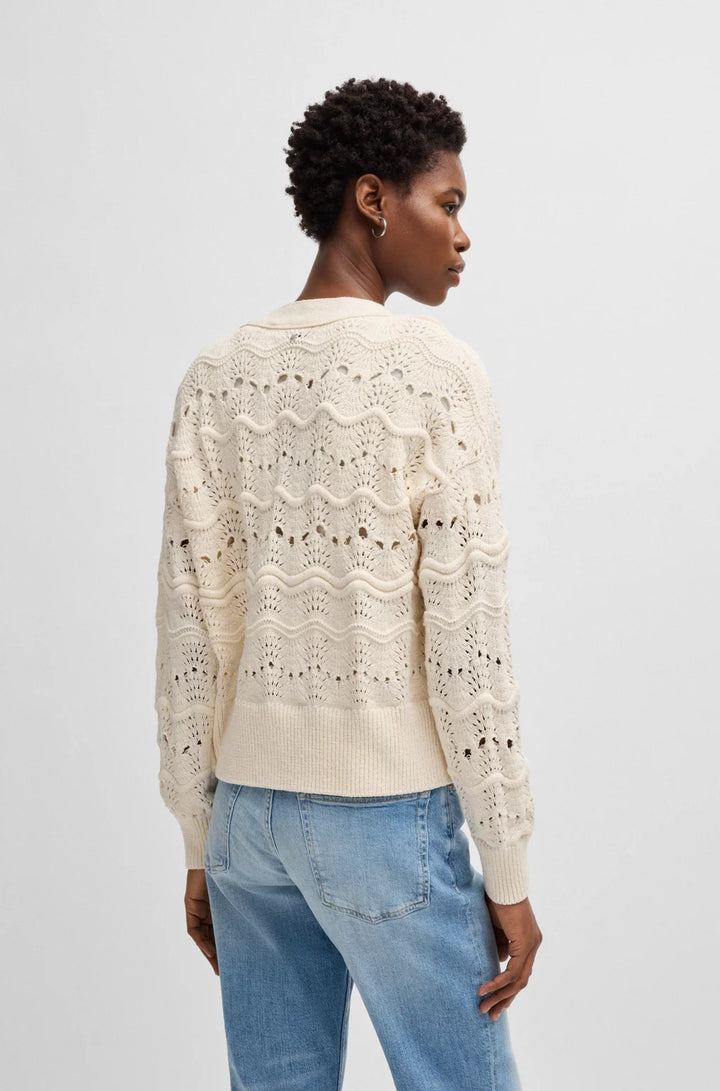 BOSS OPEN-KNIT CARDIGAN IN A COTTON BLEND