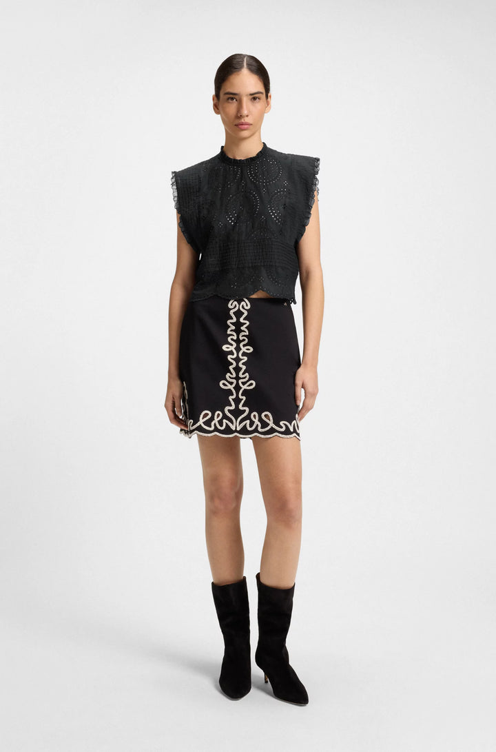 BOSS Regular-fit blouse in cotton broderie with pleat details