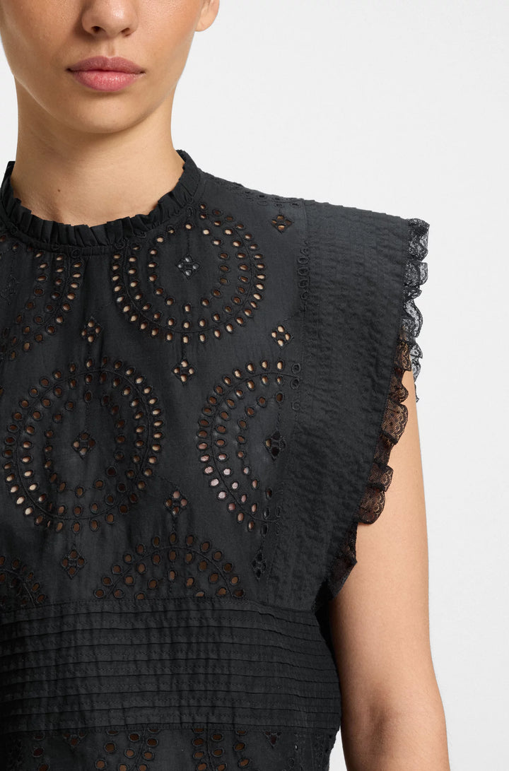 BOSS Regular-fit blouse in cotton broderie with pleat details