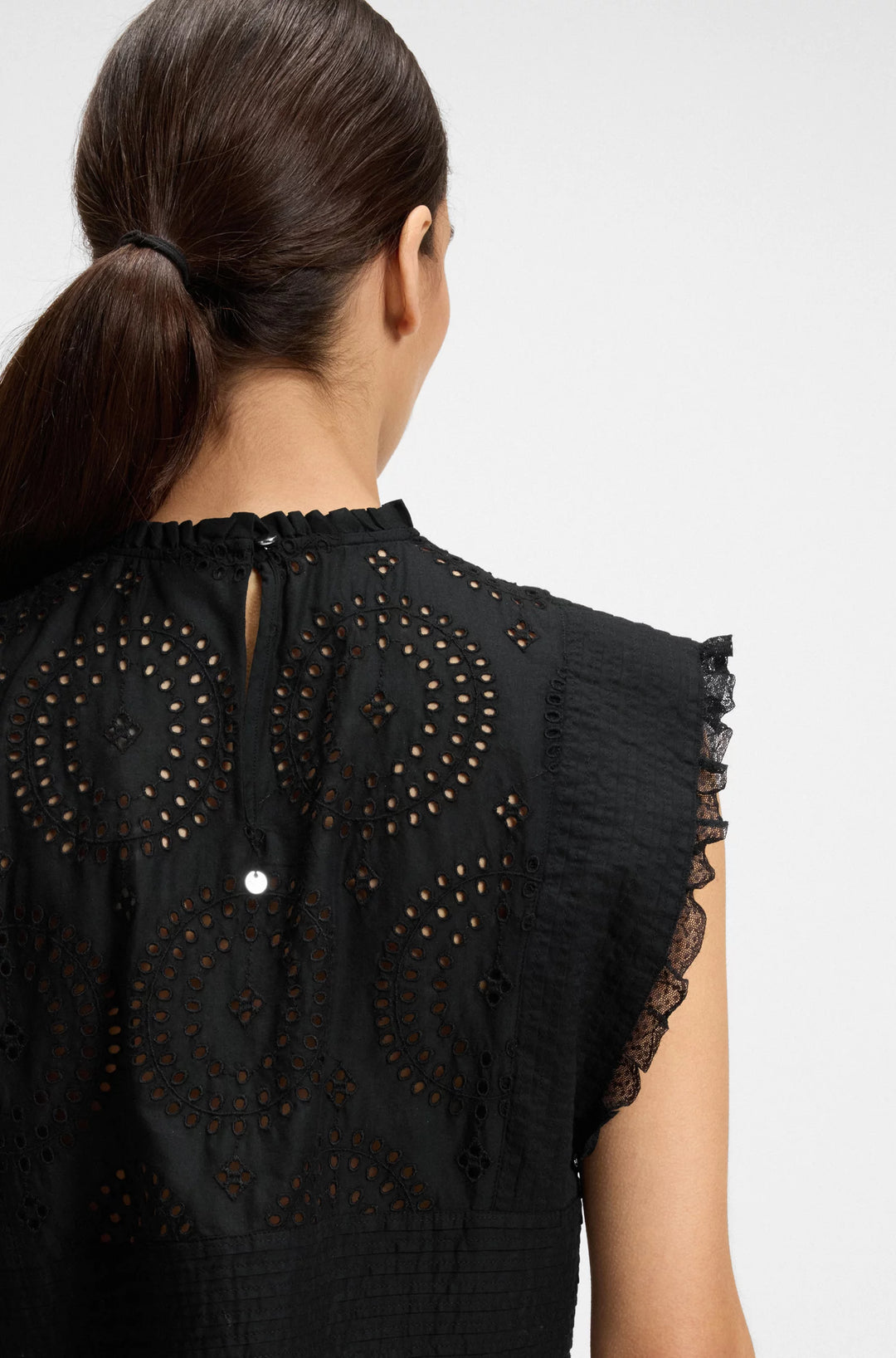 BOSS Regular-fit blouse in cotton broderie with pleat details