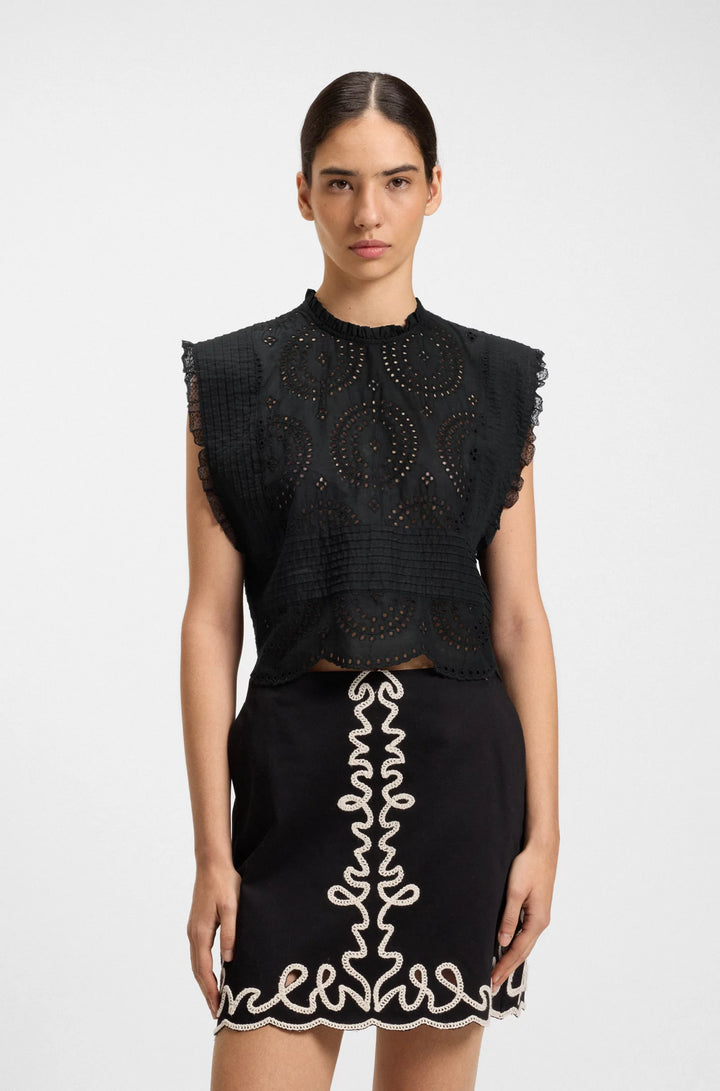 BOSS Regular-fit blouse in cotton broderie with pleat details