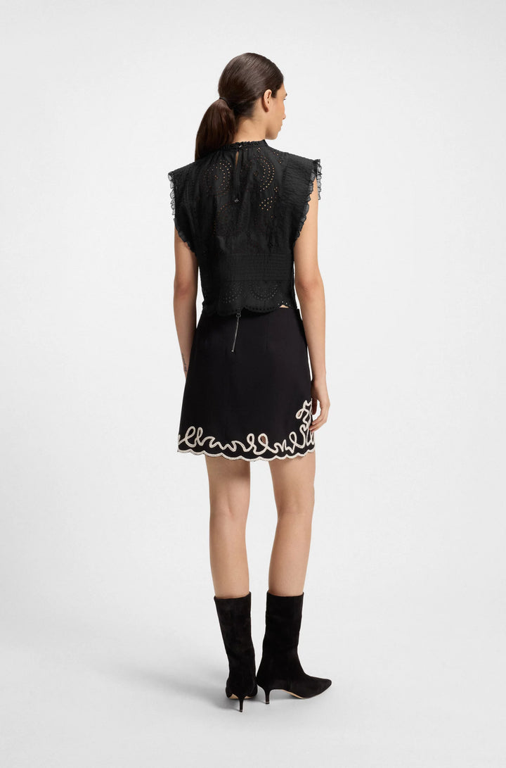 BOSS Regular-fit blouse in cotton broderie with pleat details