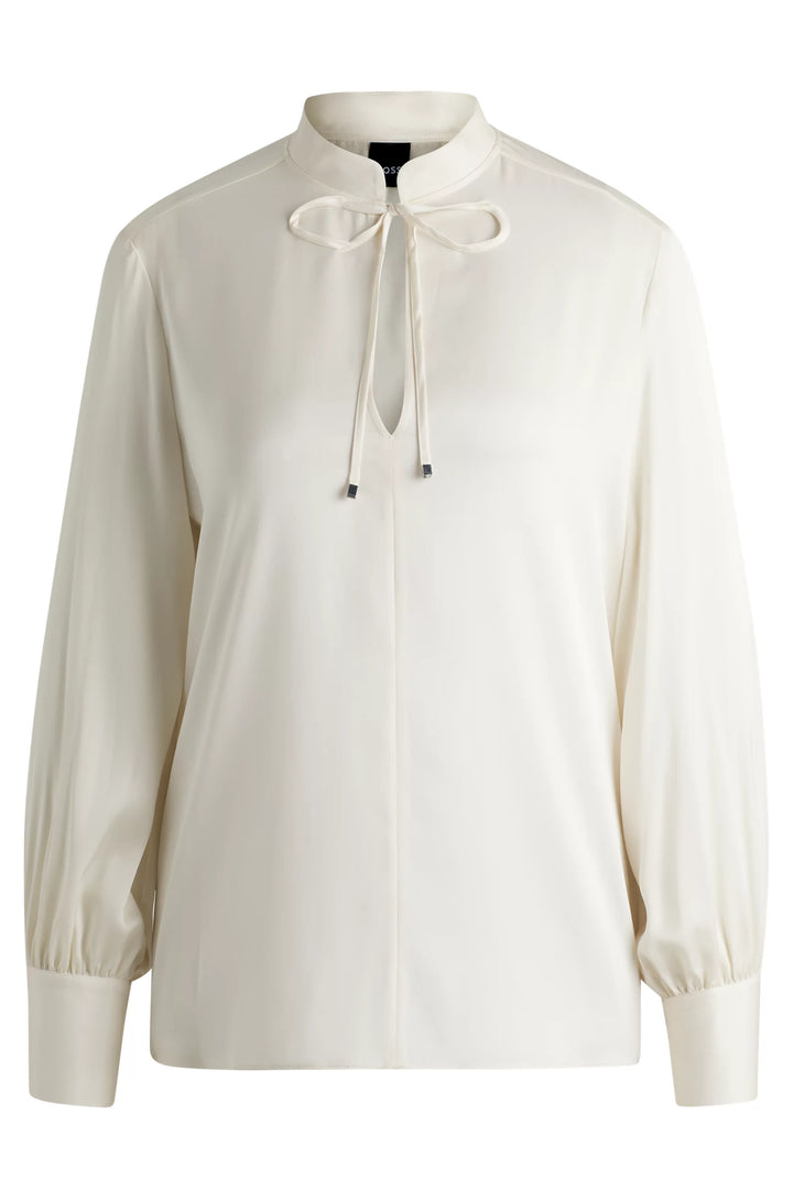 BOSS Relaxed-fit blouse in stretch silk with keyhole neckline