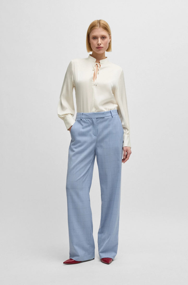 BOSS Relaxed-fit blouse in stretch silk with keyhole neckline