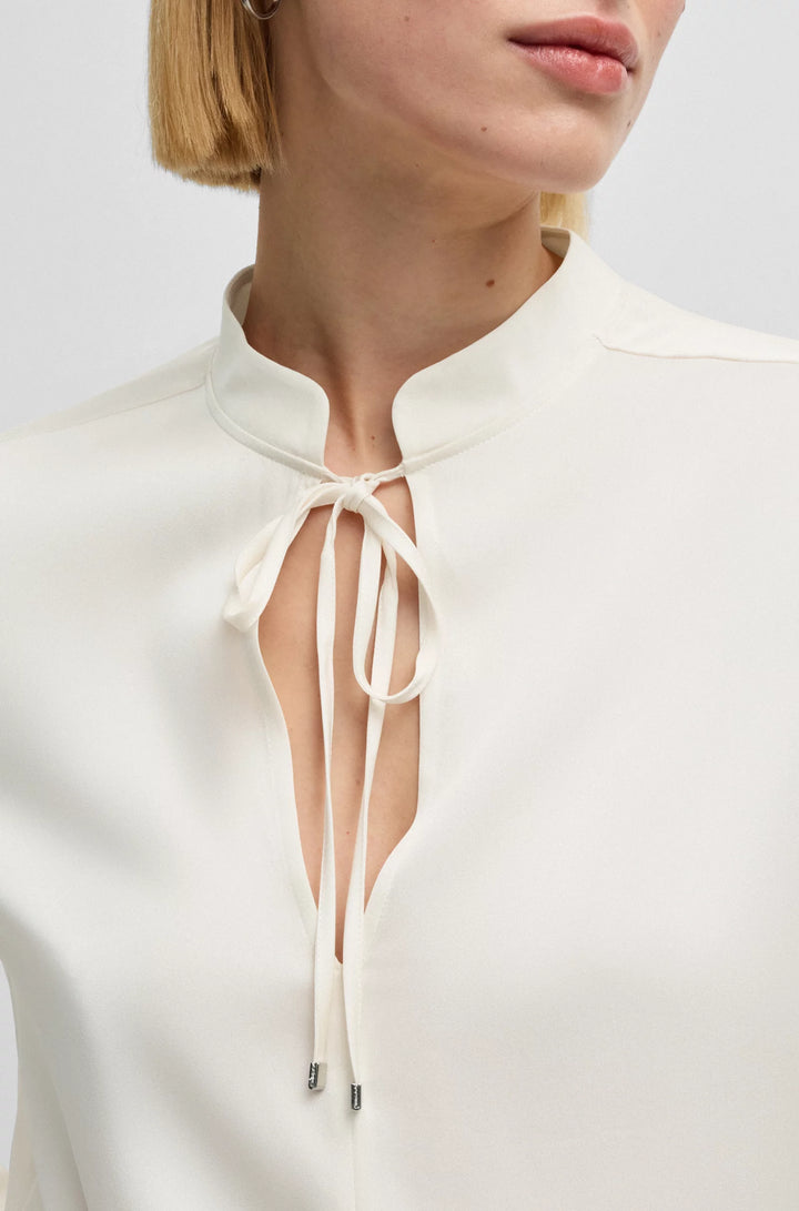 BOSS Relaxed-fit blouse in stretch silk with keyhole neckline