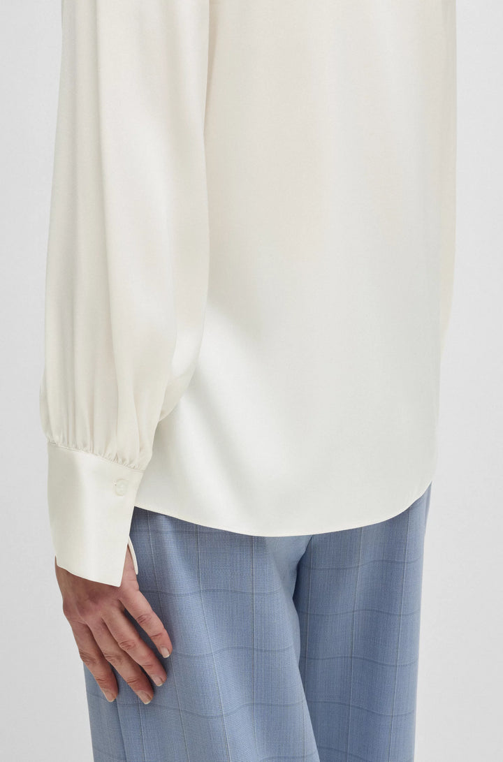 BOSS Relaxed-fit blouse in stretch silk with keyhole neckline