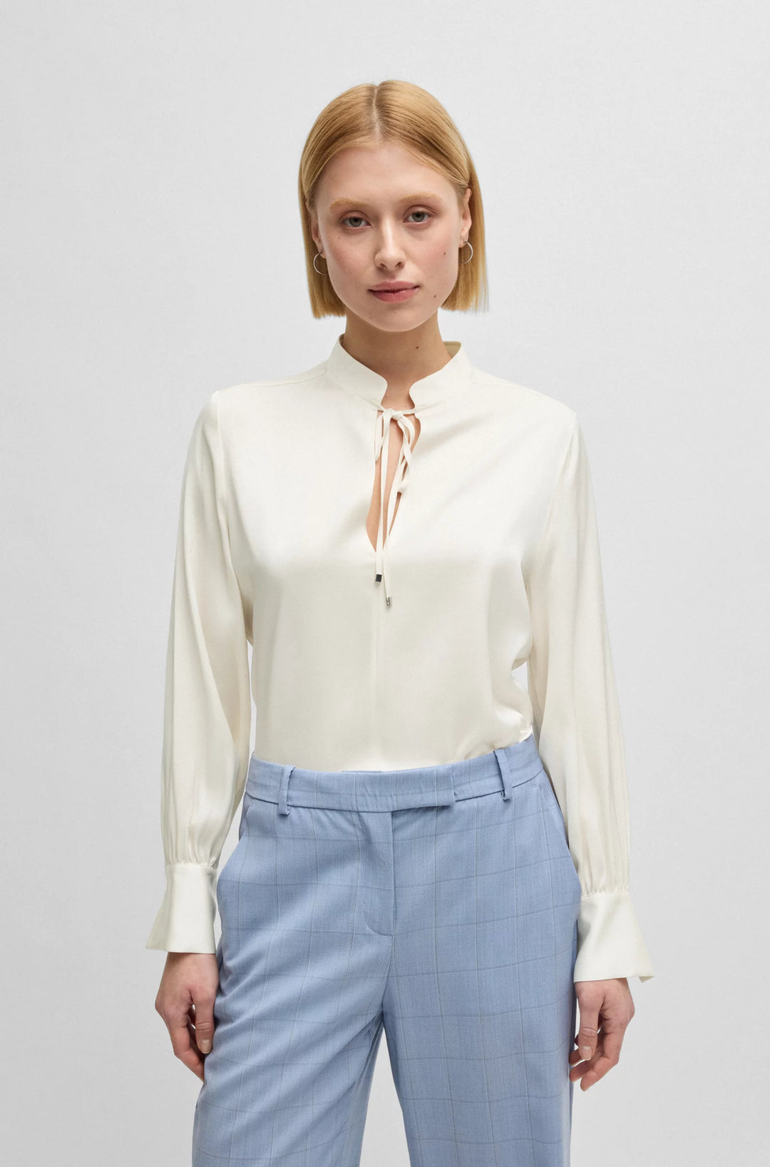 BOSS Relaxed-fit blouse in stretch silk with keyhole neckline