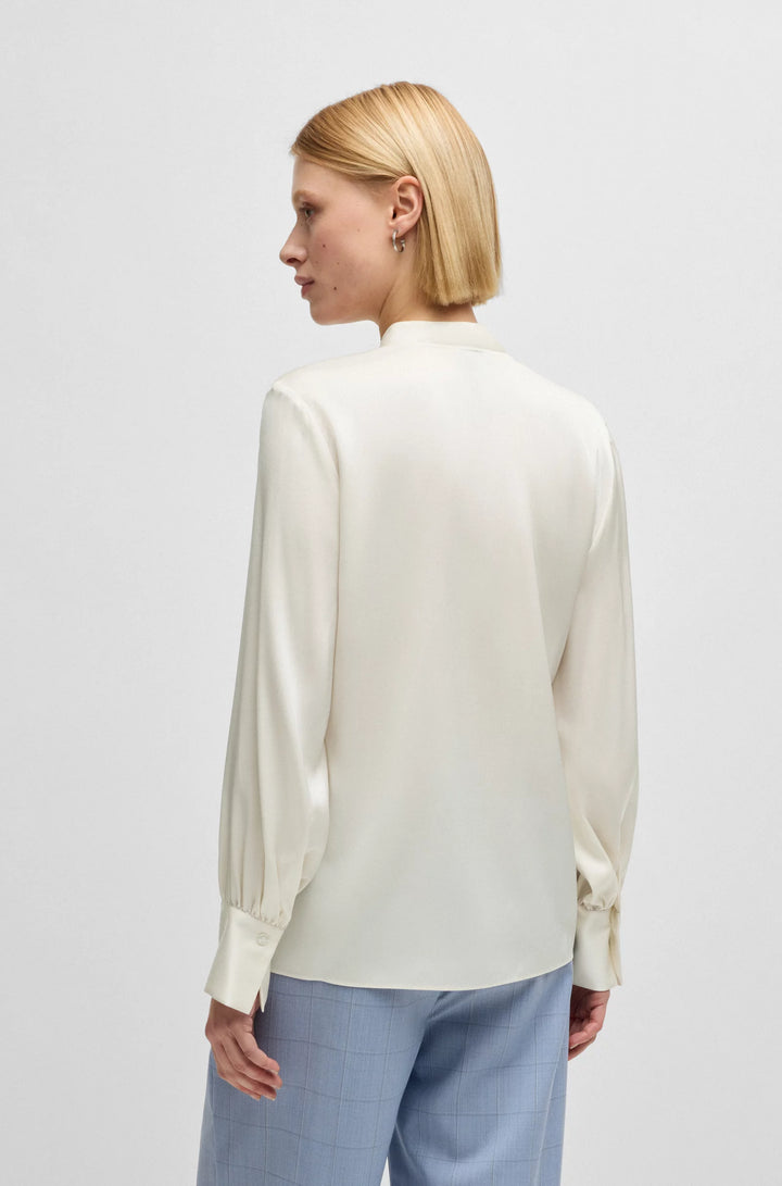 BOSS Relaxed-fit blouse in stretch silk with keyhole neckline
