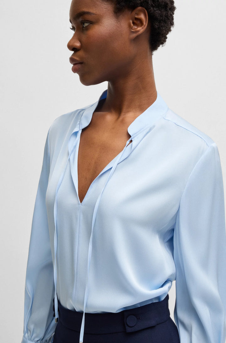 BOSS Relaxed-fit blouse in stretch silk with keyhole neckline