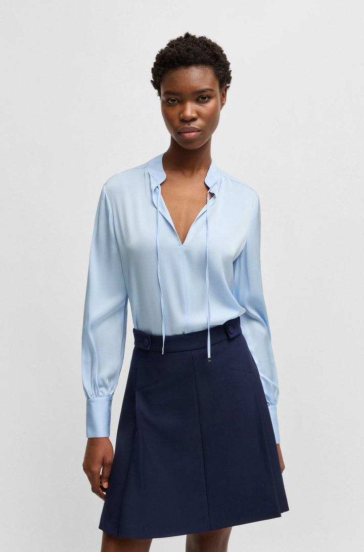 BOSS Relaxed-fit blouse in stretch silk with keyhole neckline