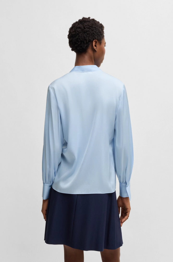 BOSS Relaxed-fit blouse in stretch silk with keyhole neckline