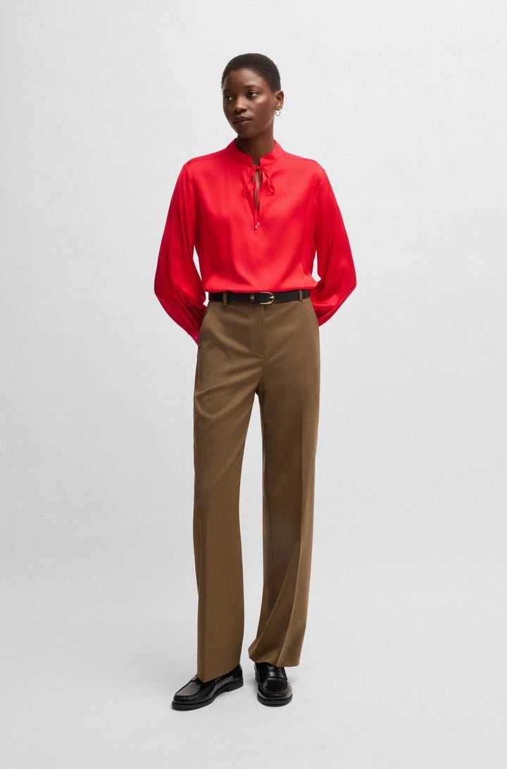 BOSS Relaxed-fit blouse in stretch silk with keyhole neckline