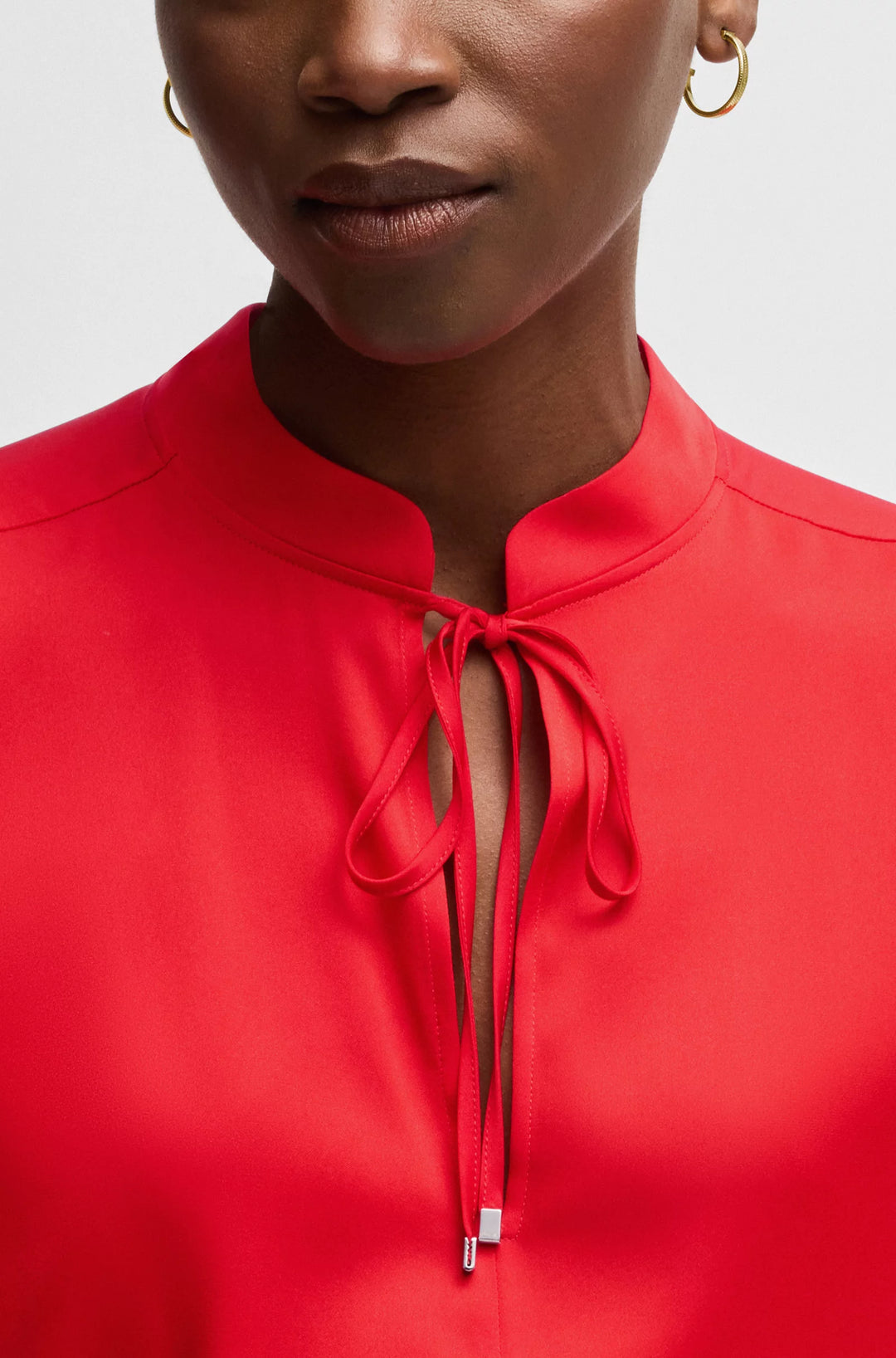 BOSS Relaxed-fit blouse in stretch silk with keyhole neckline