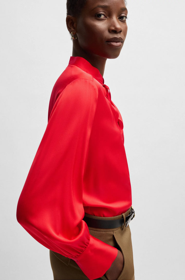 BOSS Relaxed-fit blouse in stretch silk with keyhole neckline