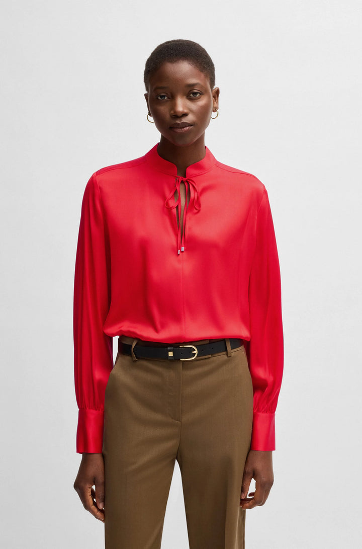 BOSS Relaxed-fit blouse in stretch silk with keyhole neckline