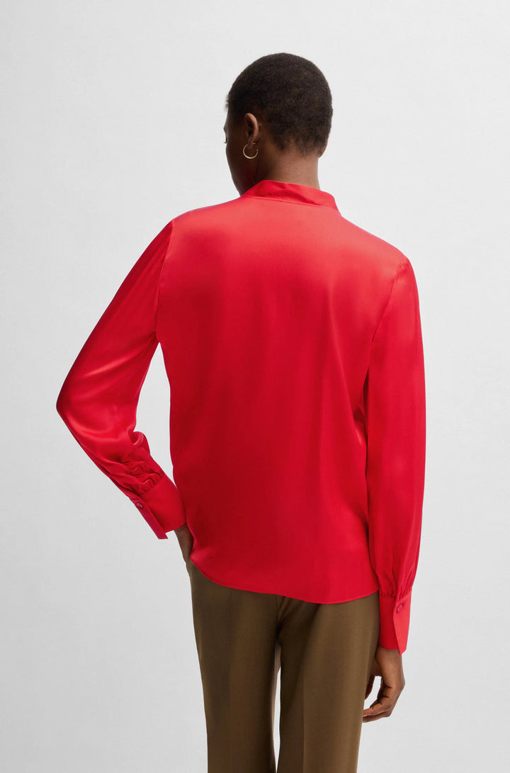 BOSS Relaxed-fit blouse in stretch silk with keyhole neckline