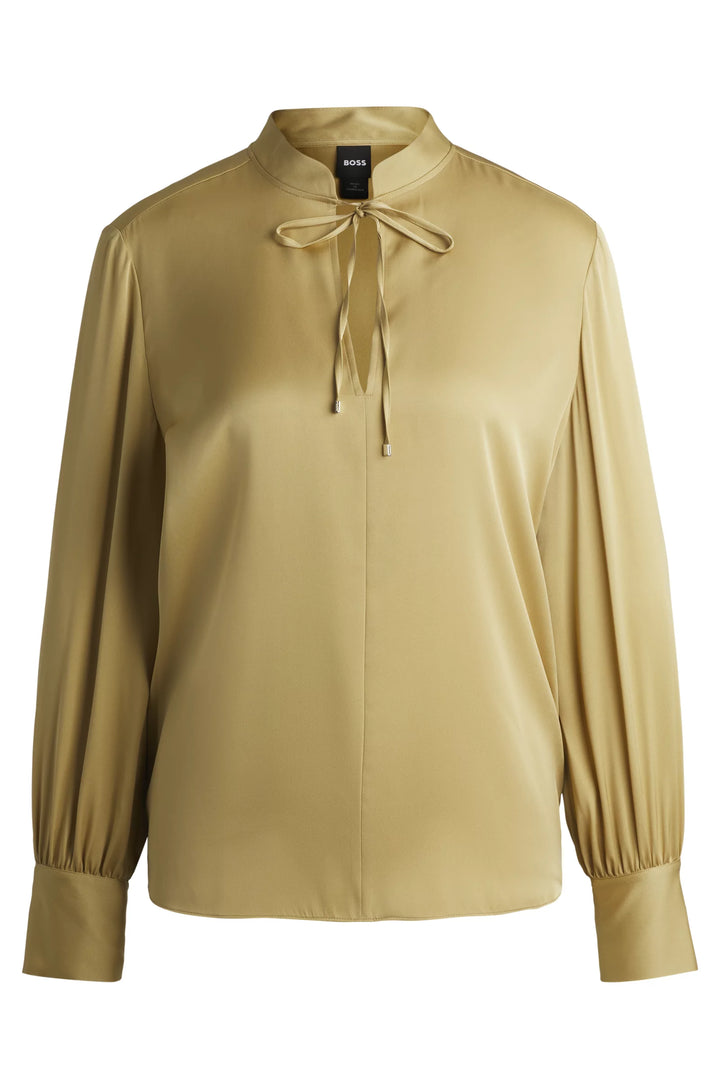 BOSS Relaxed-fit blouse in stretch silk with keyhole neckline
