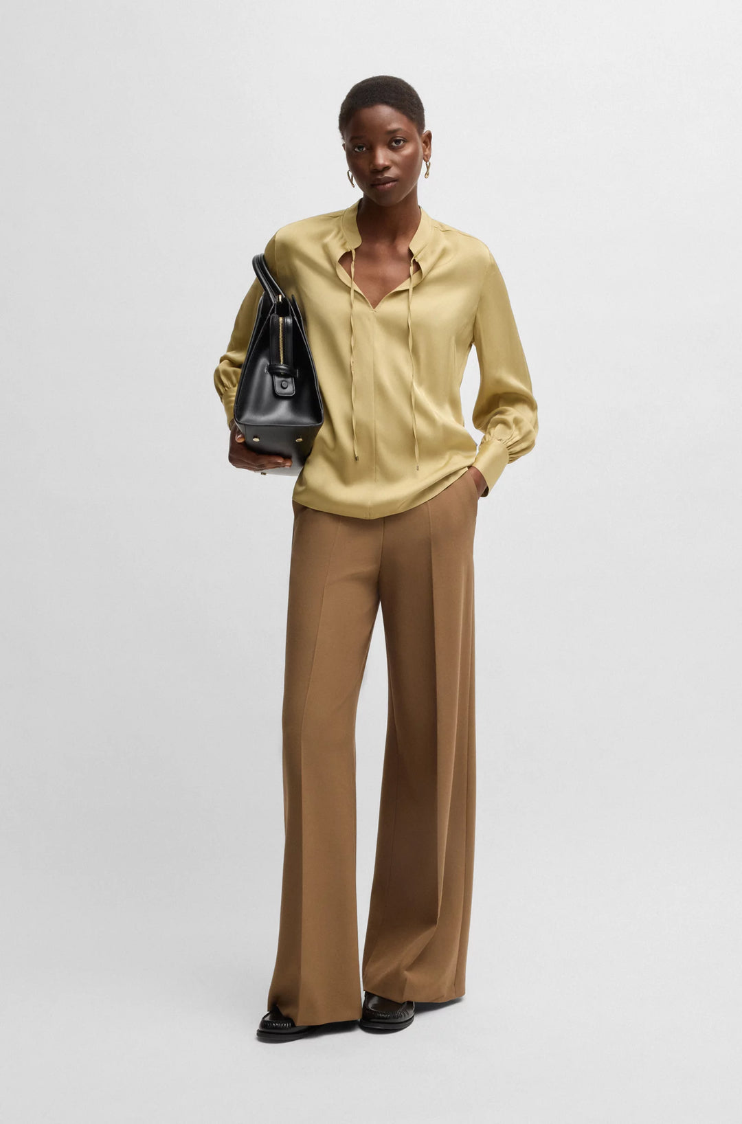 BOSS Relaxed-fit blouse in stretch silk with keyhole neckline