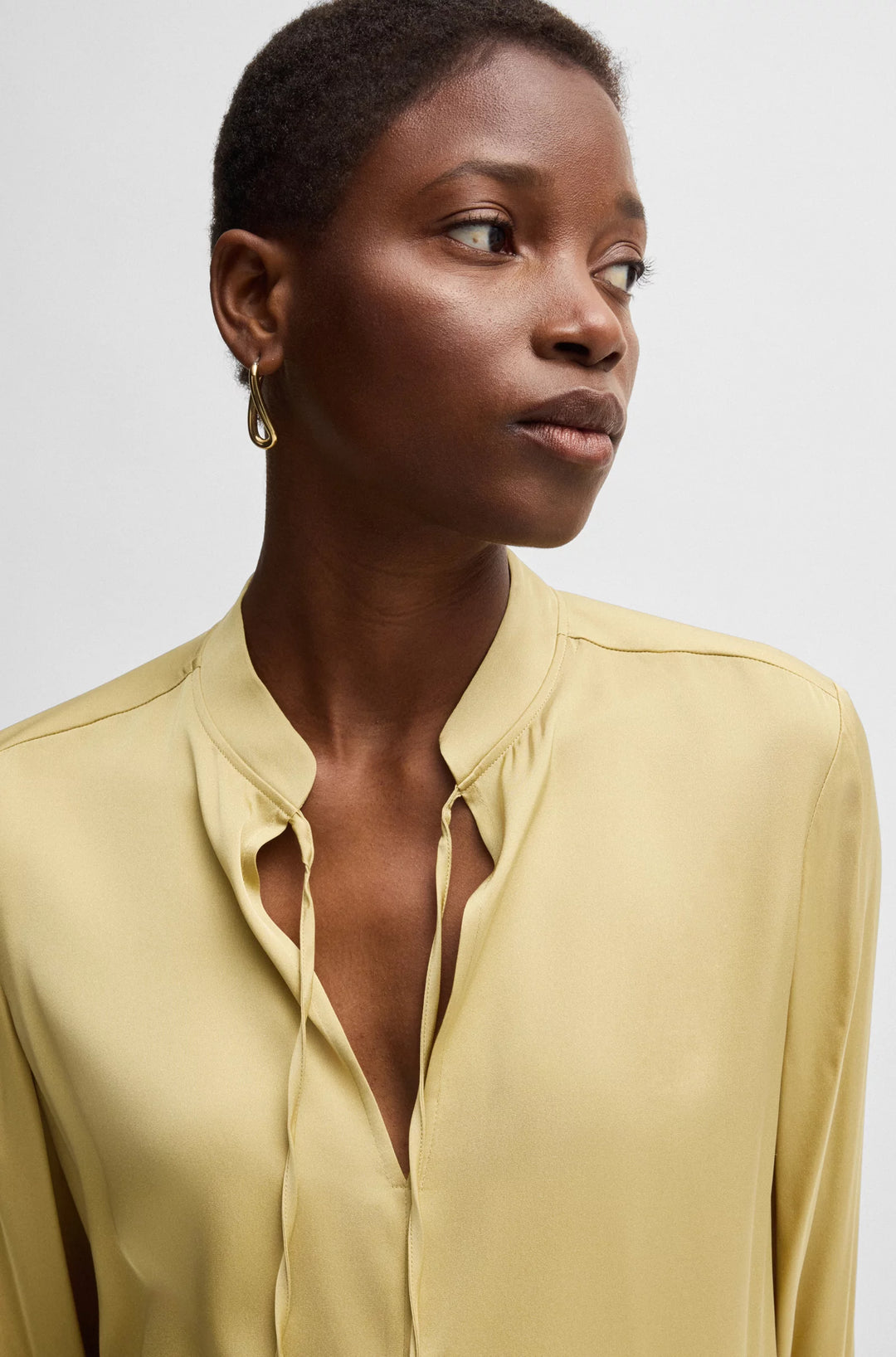 BOSS Relaxed-fit blouse in stretch silk with keyhole neckline