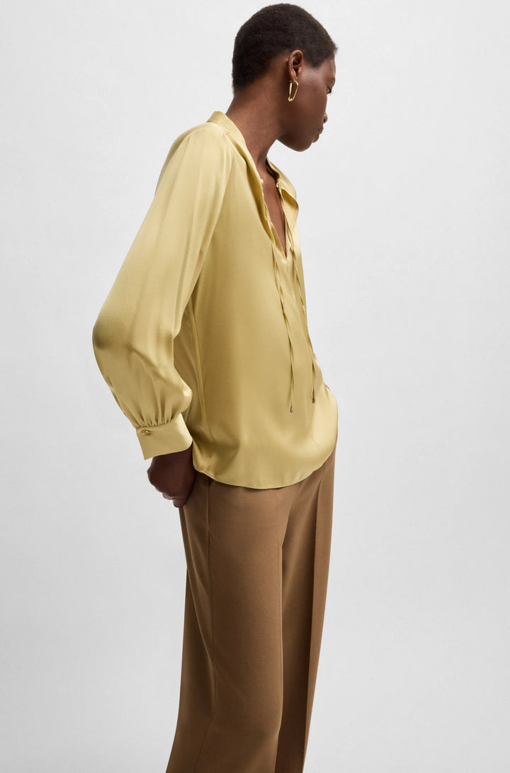 BOSS Relaxed-fit blouse in stretch silk with keyhole neckline