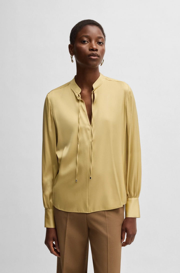 BOSS Relaxed-fit blouse in stretch silk with keyhole neckline