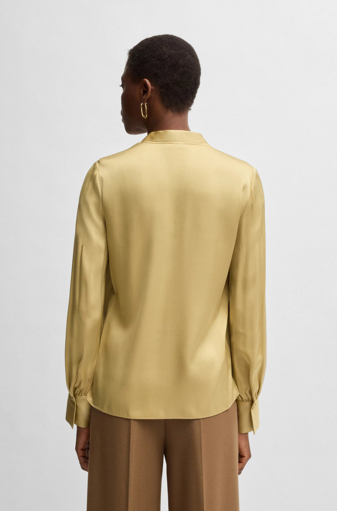 BOSS Relaxed-fit blouse in stretch silk with keyhole neckline